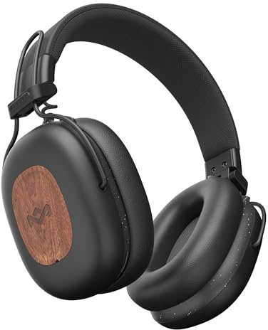 Marley House of Positive Vibration Rebel Casque Audio Bluetooth sans Fil antibruit ANC Circum aural - Annulation Adaptative, 130 h d'autonomie, IPX5, Transducteurs 40 mm, Matériaux durables, Noir