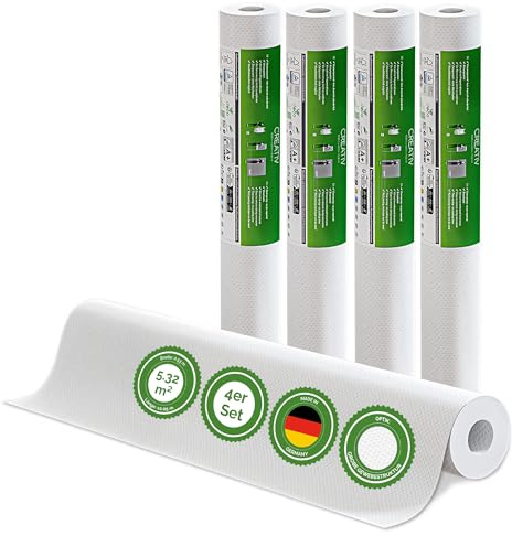 Vliestapete Creative 4er-Set Grobe Gewebestruktur – 10,05 m × 0,53 m | renoviervlies, überstreichbar, atmungsaktiv, Wandtapete Made in Germany I Veluxis ®