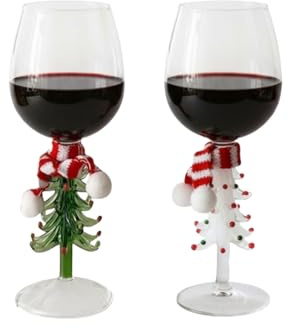Copa de vino de árbol de Navidad de 300 ml con decoración de bufanda, copa de cristal, copa de cristal, vasos de vacaciones, vajilla de fiesta, regalo para los amantes del vino (verde y blanco)