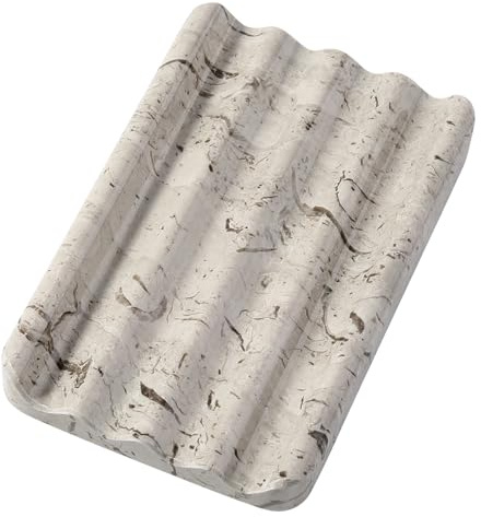 Koville Natural Grey Marble Soap Dish for Shower, Stone Soap Tray for Bathroom, Gray Bar Soap Holder for Sink, Stripe Grooves Soap Saver Stone Dish Keep Bars Dry Easy Clean
