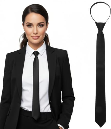 Tucnoeu 1PC Schwarze Krawatte Damen Verstellbar | Polyester Krawatte Damen Schmal - Matte Black Tie - Abschlussfeier Geschäftshochzeit Geeignet für Männer und Frauen