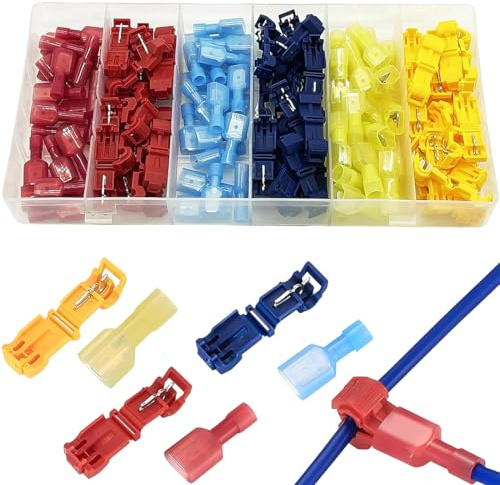 120 Pezzi Connettori Elettrici T Tap, Connettori Rapidi Saldatura Filo, Connettori Fili Elettrici Isolati, Connettori Terminali Elettrici T-Tap Bloccanti Auto-Sfilatura Piegatura