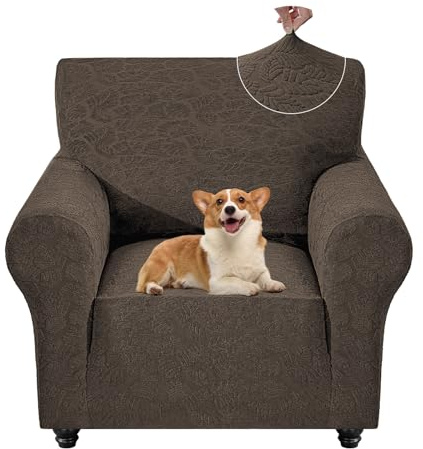 YSTELLAA Copripoltrona 1 Posto Con Braccioli, Elasticizzato Copridivano Universale, Copri Divano Antiscivolo Lavabili, Copridivani Antimacchia Antigraffio, Per Animali Domestici, Caffè Chiaro