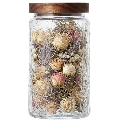 GiftGem Glass Food Containers with Lid, 32oz Vintage Glass Containers, Mason Jar for Kitchens Essentials for New Home, Decorative Tea Coffee Sugar Candy Cookie, Flour Canisters for Kitchen Pantry