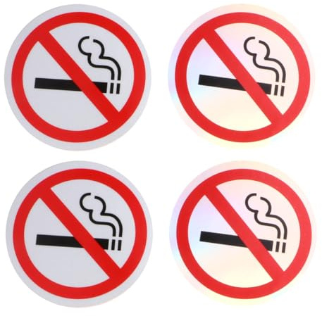 ELAYARD 4Pcs No Smoking Warning Sign Stickers Waterproof Anti-Scratch 3D Decal for Vehicle and Indoor Use White Safety Warning Signs for Offices and Restaurants