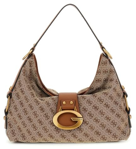 GUESS Schultertasche Camden Shoulder Bag Latte Logo/Cognac braun