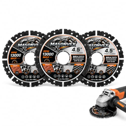 115mm Diamond Cutting Disc 3 Pack for Angle Grinder and Masonry | 3 x 115mm diamond coated discs for brick, mortar joints, tile trimming and light DIY masonry repair.
