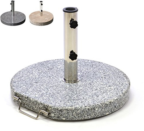 Nexos Sonnenschirmständer Granit rund grau mit Reduzierringen Edelstahl Hülse Griff Rollen Ø 40 cm 25 kg Für Schirme bis 2m