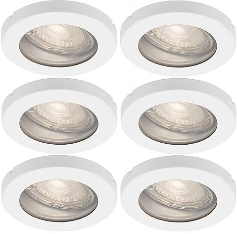 Trango 6er Set 6729IP-066MCOBSD LED Einbaustrahler IP44 aus Edelstahl in Weiß Rund inkl. 6x 5 Watt 3 Stufen dimmbar LED Modul 3000K warmweiß Ultra flach für Bad, Außen, Deckenstrahler, Einbauspot