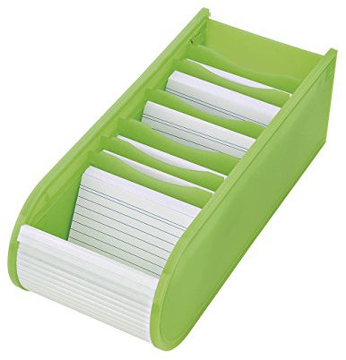 WEDO Flash Card Box A8 – Karteikasten für 500 Karten mit 6 verstellbaren Trennplatten & Roll-Schieber, kompakt (21,7 × 9,2 × 7,3 cm), ideal für Schule, Büro & Studien