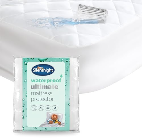Silentnight Supersoft Waterproof Mattress Protector – Luxury Quilted Quiet Bed Mattress Pad Cover with Extra Deep Fitted Skirt and Waterproof Protection – King Size, White