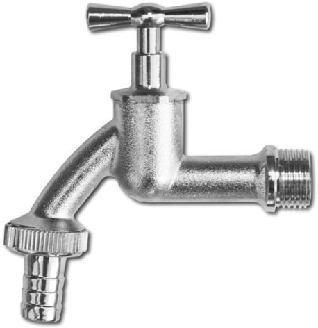 Wasserhahn Zapfhahn Auslaufventi Auslaufhahnl Messing vernickelt matt 2 Maßen (3/4-3/4)