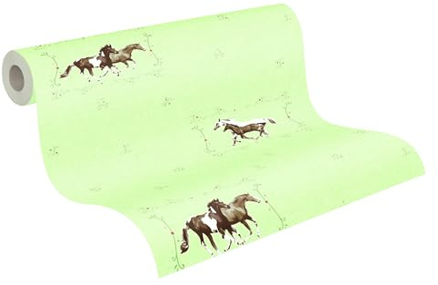 A.S. Création PVC-freie Vliestapete Little Stars Tapete mit Pferden 10,05 m x 0,53 m bunt grün Made in Germany 358371 35837-1
