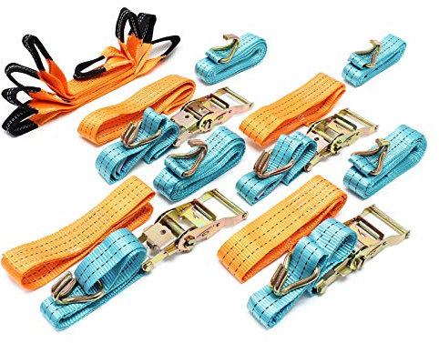 Wiltec Spanngurte 4er Set für den Autotransport, 35mm x 3,5m, 3000 daN, Zurrgurte zur Radsicherung