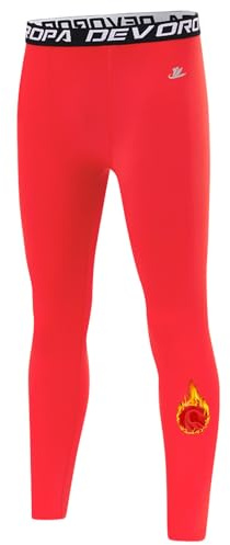 DEVOROPA Youth Boys' Compression Leggings Sports Tights Fleece Lined Thermal Base Layer Pants Red M