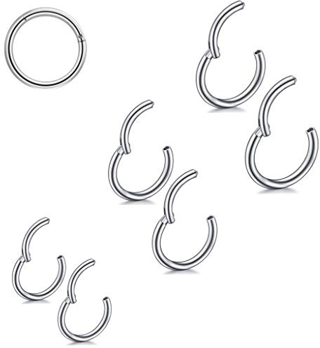 6 anelli per il naso da 6, 8, 10 mm, 16 G in acciaio inox, per uomini e donne, septum, piercing per il naso, Acciaio inossidabile