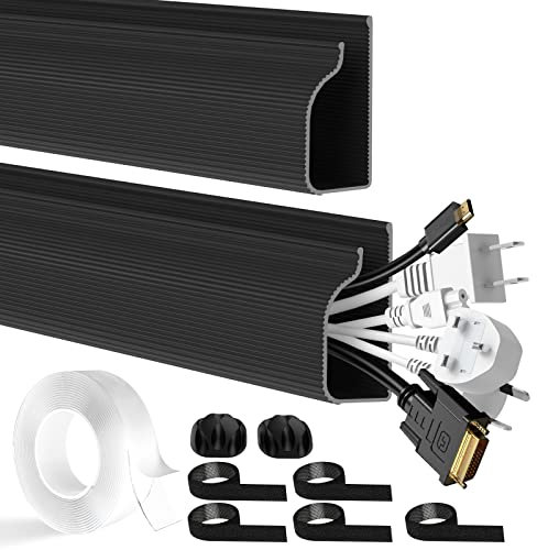 Kabelkanal Kabelmanagement Schreibtisch Kabelabdeckungen Verstecken für Büro und Zuhause, Schwarz, 2 Stück