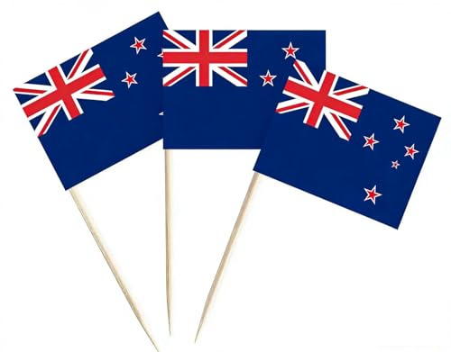 JAVD CYPS 100 Stück neuseeländische Flagge, Neuseelander-Zahnstocher-Flaggen, kleine Mini-Sticks, Cupcake-Aufsätze, Neuseeland-Flaggen, Länder-Picker, Party-Dekoration, Feier, Bar, Kuchenflaggen