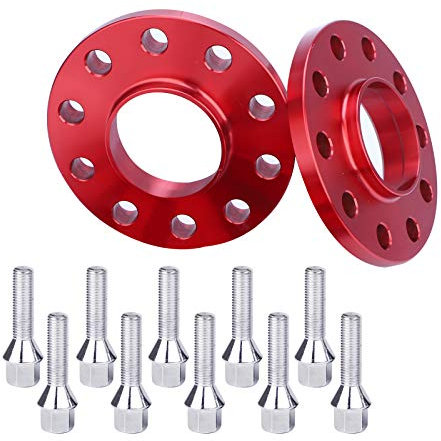 CarBole Distanziali ruote 5x120mm & 15mm con bullone:M12x1.5 | NLB: 72,56 mm, Compatibile con BMW ecc. (2 Pezzi | Rosso | Numero di Fori 10)