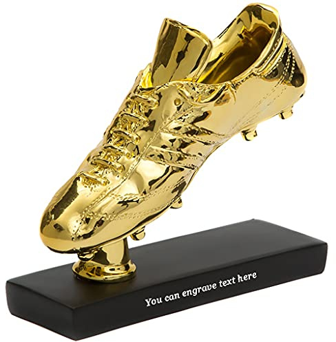 DXIUMZHP Pokale Fußballtrophäe, Golden Boot Award 3D-Statue, Harzvergoldete Trophäe, Fanzubehör, Souvenirs, Kostenloser Gravurtext (Color : Gold, Size : 20x7x17cm)