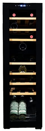 Vinata WK-76B-VG schwarzer Tür-27 Flaschen Weinklimaanlage Weinkühlschrank, Stahl Glas Holz, Blacks