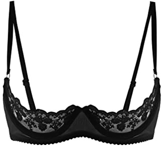 MSemis Reggiseno Donna con Ferretto Push up in Pelle Wetlook Bustier Reggiseno Aperto Davanti Sexy Hot per Sesso Bra Top con Cintura Rivetto Bralette Biancheria di Cuoio Nero J XL