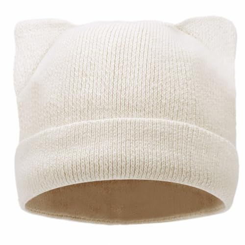 LUCKYBUNNY Mütze mit Katzenohren für Damen und Mädchen, Herbst und Winter, Strickmanschette, Hip-Hop-Beanie, Mütze, Häkel-Skimütze