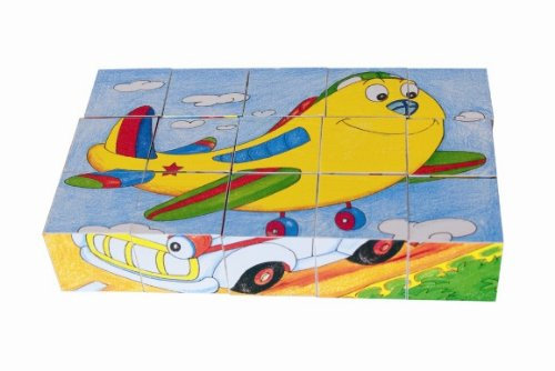 alles-meine.de GmbH WÜRFELPUZZLE Puzzle 15 WÜRFEL m. Auto Holz Holzspielzeug Kinderland