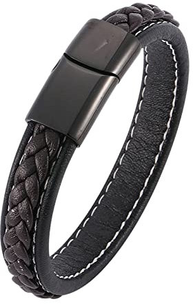 Ayoiow Männer Armband Indianer, Edelstahl Armreifen Leder Armband Punk 12mm Armband mit Schwarz Schnalle