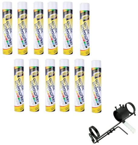 LineStar 12x Aerosol Floor Line Marker Spray Paint Black & 1x Handheld Applicator. Bundle. Ideal for Schools, Sports Surfaces, Industrial Marking or Safety Marking (1x Handheld + 12 White Line Marker)