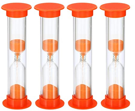 PATIKIL 1 Minute Sable Minuteur, 4Pcs Petit Sablonneux Horloge avec Plastique Couverture, Compte à Rebours Sable Verre pour Jeux, Cuisine, Fête Favorise Bricolage Décoration, Orange