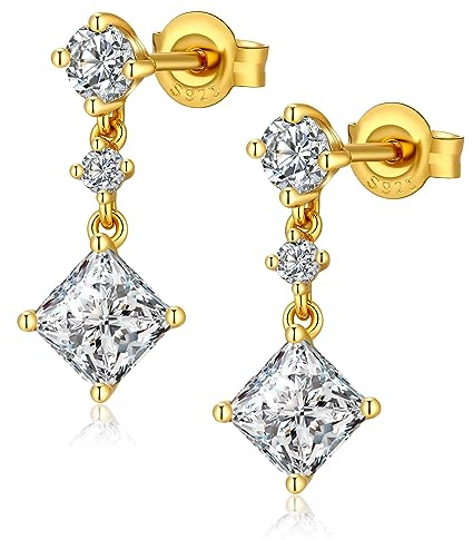 Jiamiaoi 18 Karat Weißgold Plattiert Ohrringe Hängend 925 Sterlingsilber Träne Ohrringe Hänger Creolen mit Ohrhänger für Damen