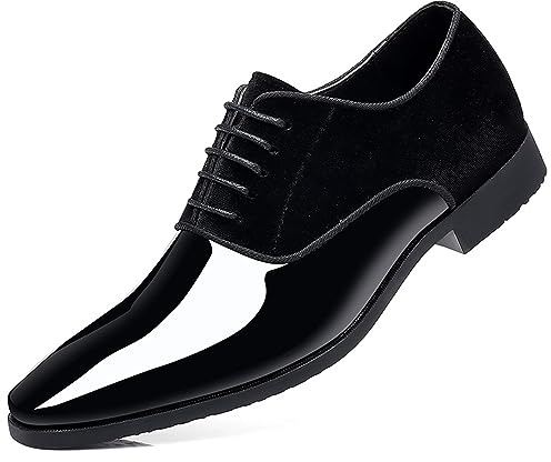 Men's Vintage High Gloss Dress Shoes Patent Leather Suede Oxford Formal Business Suit Tuxedo Shoes Black