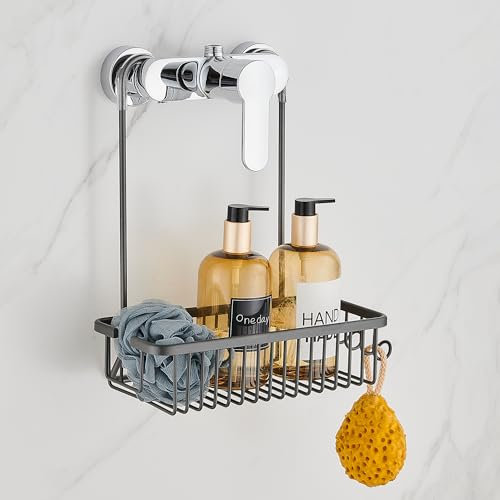 ZHUGE Mensola Doccia da Appendere Doccia, Porta Shampoo Senza forare, Portaoggetti appesa al Miscelatore, Portasapone e Bagnoschiuma in Alluminio, 29 x 12 x 37cm, Grigio