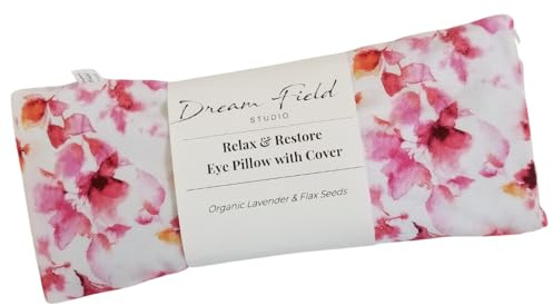 Dream Field Studio Organic French Lavender Eye Pillow with Cover, Flaxseed Fill, Lavender, Aromatherapy Eye Mask, Pink Watercolor
