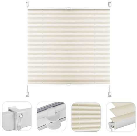 Plissee, Rollo, 40 x 140 cm Sonnen-Sicht, und Sichtschutz, Plissee Haftfix, ohne Bohren ohne Bohren zum Kleben, für Fenster & Tür ohne Bohren, Creme Farben