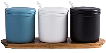 Platos de Cena, Platos de Porcelana, Platos de Postre, tarros de Especias, Caja de condimentos, azucareros de cerámica Mate, recipientes para condimentos, Juego de recipientes para Sal con Tapa, cuch