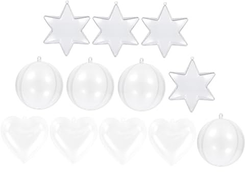 IWOWHERO 15 Stück Durchsichtige Weihnachtskugeln Aus Kunststoff Befüllbare Kugeln in Herz- Rund Und Sternform Selbstgemacht Christbaumschmuck Für Weihnachten Und Besondere Feiern