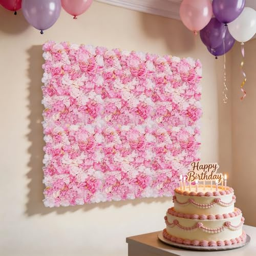 6 pannelli da parete con fiori artificiali in tessuto di seta, 60 x 40 cm pannello floreale da Parete con Fiori Artificiali, 3D decorazione da parete con fiori artificiali (rosa-2)