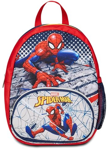 Seven Zaino Asilo Small, DISNEY - SPIDER-MAN, Rosso Blu - Marvel Merchandising - Tasche Laterali Porta Borraccia, Tasca Frontale, Zainetto Asilo Bambino - Zaino Scuola Kid