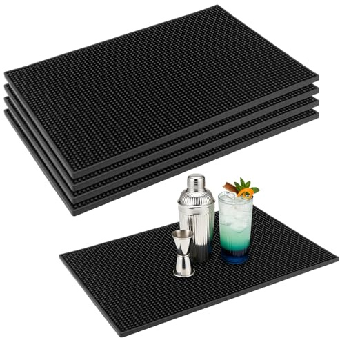 DAKFOOK 5 Pack 18 x 12 Inch Black Bar Mats, Non-Slip Coffee Bar Mat, Service Bar Mats, Drink Coasters for Home Bar Kitchen Restaurant Desk Counter