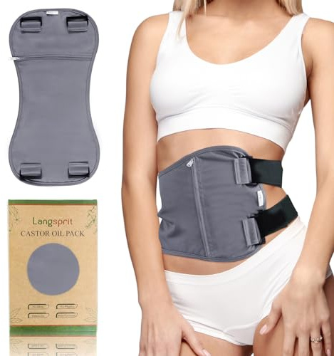 Langsprit Rizinusöl-Packung, Bio-Baumwolle, Rizinusöl-Packungen für Leberentgiftung, wiederverwendbare Rizinusöl-Pads, Packung Kompresse für Magen, Rizinusöl-Packungen, Body-Set, Anthrazit, L