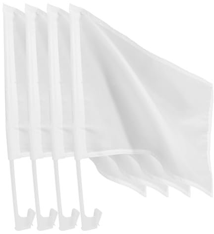 TOPPERFUN Blank Car Flag White Blank Handheld Flags, DIY Hand Shaking Advertising Plain Diy Flagpole On Stick For Sublimation Patriotic Outdoor Garden Festival