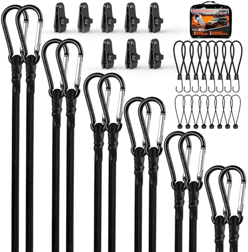 Akicderu Expander mit Haken, 36 Stück Spanngummi mit Haken Set inkl. Expander mit Karabiner, Vielseitiger Gummispanner mit Haken, Gummibänder mit Haken