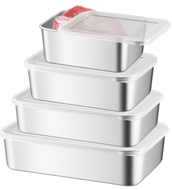 WakiHong 4er Set Frischhaltedosen - Edelstahl Frischhaltedosen BPA-frei | Spülmaschinenfest,Gefrier- & Ofensicher - Perfekt zur Lebensmittelaufbewahrung (550ml,1100ml,1700ml,2400ml)