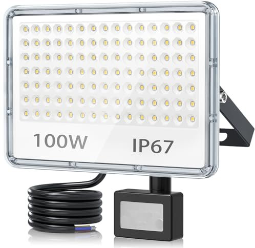 TASINUO 100W Security Lights Outdoor Motion Sensor, 10000 Lumen PIR Security Light 7000K LED Floodlight with PIR, IP67 Waterproof Motion Sensor Lights Outdoor for Garage Garden Hallway Backyard