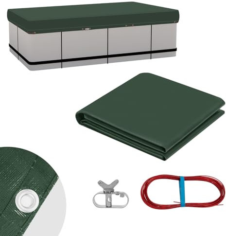 WOLTU Copertura per Piscina Rettangolare 300x200x20cm, Telo Copripiscina Invernale in PE 200g/m², Idrorepellente, con Corda e Elemento di Fissaggio, Verde