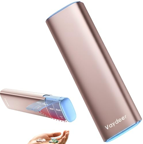 Vaydeer Slim 7 Day Pill Organiser, Once Daily, Rose Gold | 7 Compartments, Moisture-Resistant Storage, Travel Case, For Tablets, Vitamins and Supplements