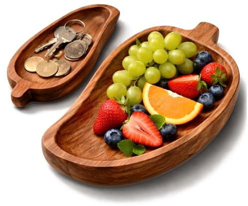 COM-FOUR® Juego de bandejas de 2 Piezas de Madera de Acacia - tableros Decorativos en Forma de Hoja - bandejas para Servir para Decorar la Mesa - Bandeja de Madera en 2 tamaños