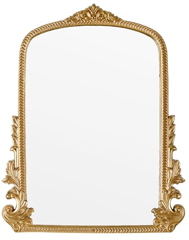 Goldfarbener gewölbter Spiegel (40,4 x 50,3 cm) kunstvoller Barockbogen Wandspiegel für Wohnzimmer, Flur, Kamine, Badezimmer, Eingänge